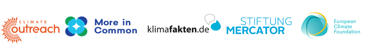 Logos of Climate Outreach, More in Common, klimafakten.de, Stiftung Mercator and European Climate Foundation.